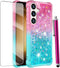 Samsung Galaxy S24 Case with Screen Protector, Luxury Glitter Bling Liquid Floating Cute Shockproof Slim Silicone Cover