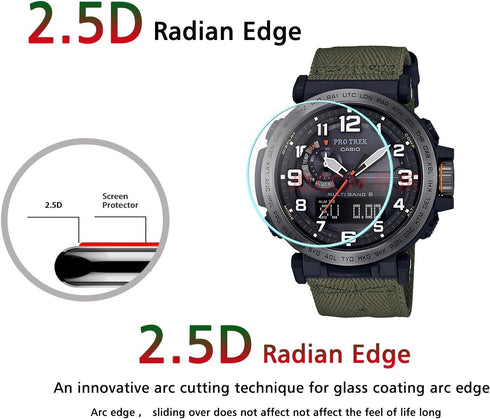 (3 Pack) Compatible for Casio PRG-600/650 / PRW-6600 Screen Protector, Tempered Glass, Anti Scratch, 36 mm