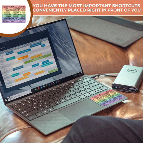 Synerlogic Word/Excel Windows Shortcut Sticker: Laminated Keyboard Reference Guide, 2pcs (Rainbow/Small) for Home Office