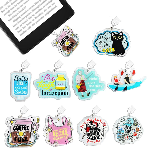 JINGSEN 9Pcs Charms for Kindle,About Funny Theme Dust Plug Charm Compatible with Type