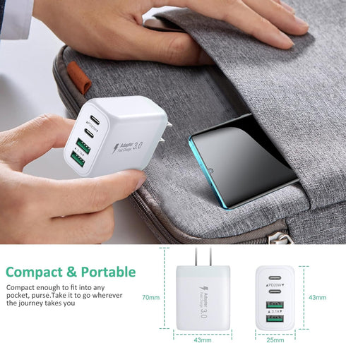 USB C Fast Charger for iPhone 15/15 Pro Max, 2 Pack 40W 4-Port USB C Charger Block Power Adapter with 6ft USB C Cable