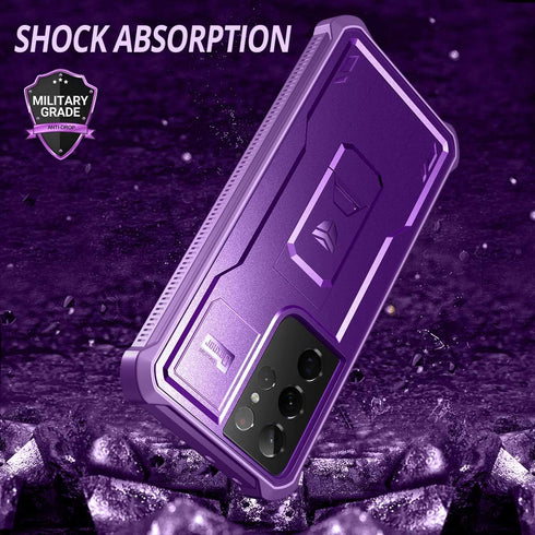 Dexnor Samsung Galaxy S21 Ultra Case - Built-in Screen Protector and Kickstand, Heavy Duty Protection, Purple