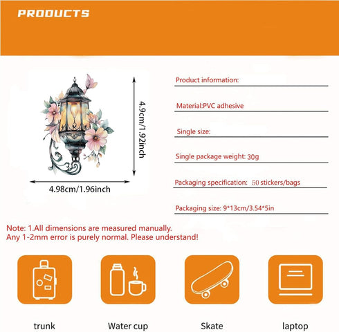 Tufeifrank 50PCS Watercolor Hanging Lantern and String Light StickersClear Tree Branch Scrapbook Stickers