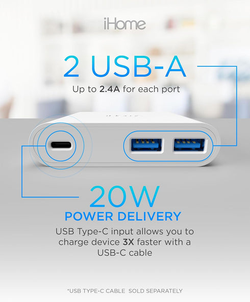 iHome 32W AC Pro Multi Port USB Wall Charger Block - Fast Charging Station with 3 USB Ports