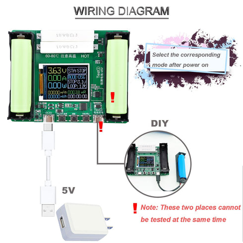 18650 Battery Capacity Tester: LCD Display Digital Automatic Charge and Discharge Tester with Type-C Port