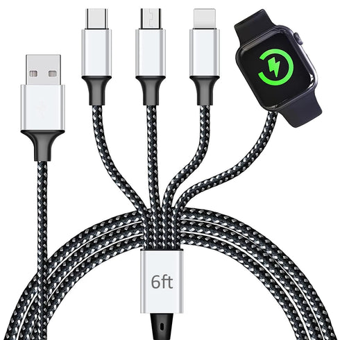 Multi Charging Cable for Apple Watch, 4 in 1 Magnetic Wireless Charger, Nylon Braided Cord for Multiple Devices
