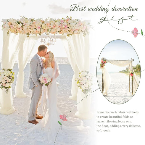 Wedding Arch Draping Fabric, 4 Panels 28" x 19ft Ivory Wedding Arch Drapes for Ceremony, Sheer Backdrop