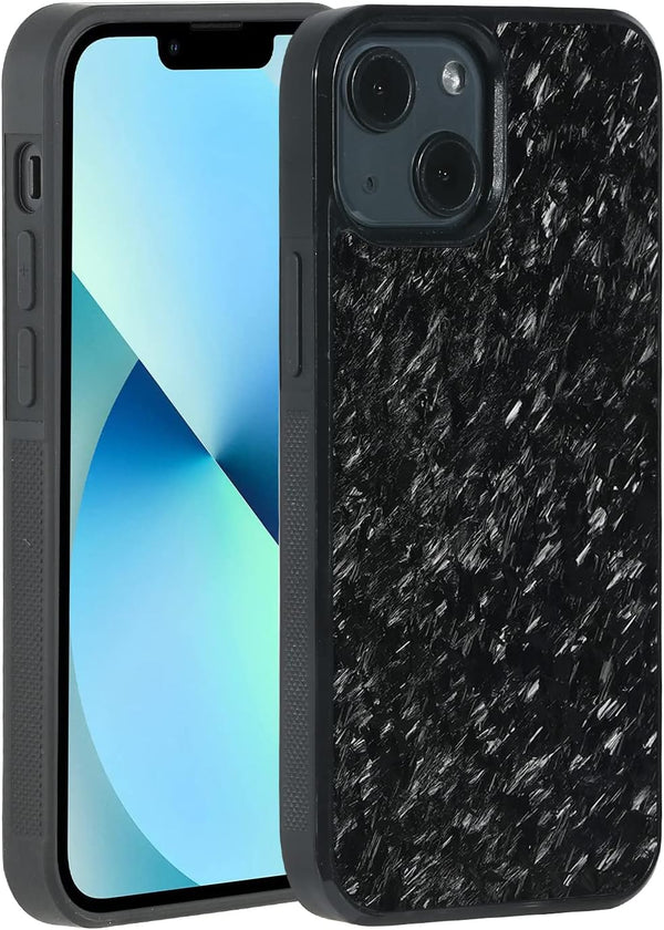 molzar Grip Series Case for iPhone 13 Mini, Real Forged Carbon Fiber, Built-in Metal Plate, Wireless Charging, Glossy