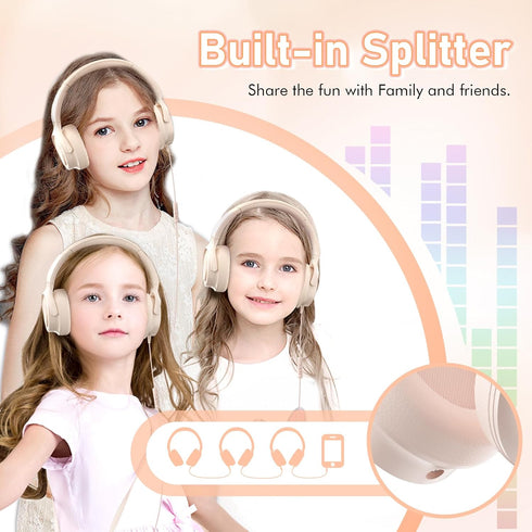 Kids Headphones with Cord, 3.5mm Jack, 85/94dB Safe Volume Control, Built-in Microphone for Kids/Teens