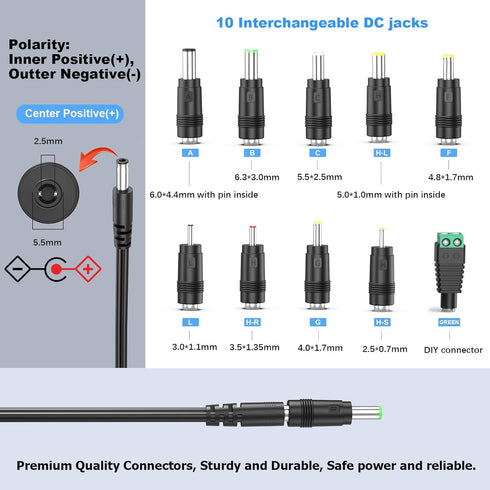 UL Listed 22V 1A Charger - 22.0V Power Cord AC Adapter with 10 Interchangeable Jacks Plug