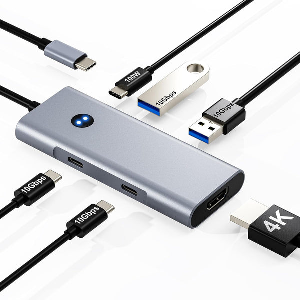 BINZET USB C Hub 6-in-1 with 4K@60Hz HDMI, 2 USB-C & 2 USB-A