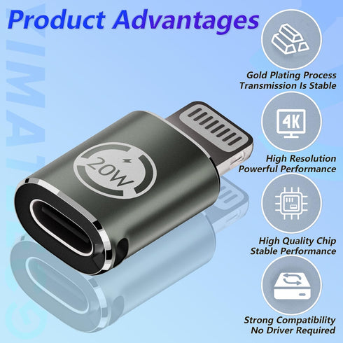 USB C to Lightning Adapter 20W PD Fast Charging Data Transfer, 2 Pack USB C Female to Lightning Male Adapter