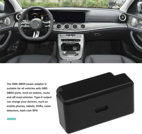 Car OBD Power Adapter PD 30W OBD to Type-C USB Female Adapter QC2.3/3.0/4.0 Charger for Dash Camera GPS Mobile Phones Tablets DVR Radar Detector