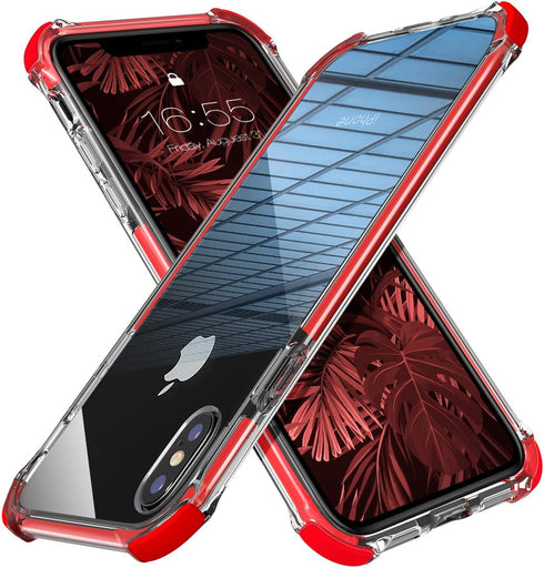 MATEPROX Clear Hybrid TPU Hard Cover Case for iPhone Xs Max with Thin Shockproof Bumper (Red)