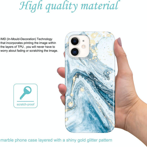 JIAXIUFEN Gold Sparkle Glitter Case, Compatible with iPhone 12 mini, Marble Design Slim Shockproof TPU Cover