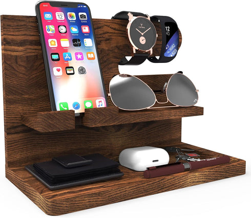 Iswabard Gifts for Men Wood Phone Docking Station Birthday Gift for Men Valentines