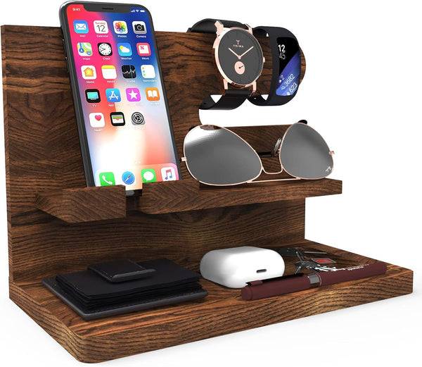 Iswabard Gifts for Men Wood Phone Docking Station Birthday Gift for Men Valentines