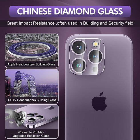 Tempered Glass 3PCS Rear Camera Lens Protector for iPhone 14 Pro/14 Pro Max - HD Clear Full Coverage Guard