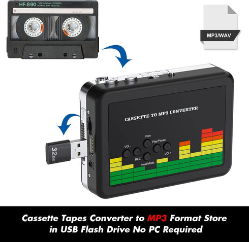 DIGITNOW Cassette MP3 MP3 BR607 USB Player, Portable Walkman Stereo Tape to Converter, Audio Music Recorder to Digital