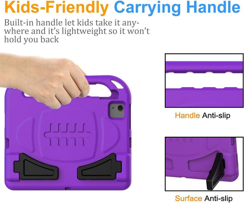 BMOUO Kids Case for iPad Air 5th/4th Generation, Built-in Screen Protector, Shockproof Handle Stand, Purple