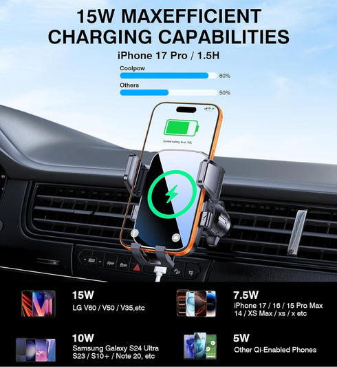 Kaistyle Wireless Car ChargerOne Hand Manual Clamping Fast Wireless Charger for Car Phone Holder Mount Charger Phone