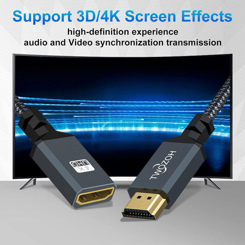 Twozoh 15FT 2 Pack, 4K 2.0 4K@60Hz 3D HDMI Extension Cable HDMI Extender Male to Female Cord, Nylon Braided HDMI Cable