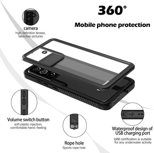 Samsung Galaxy S21 Ultra 5G Case - Waterproof IP68 Certified Dustproof Shockproof with Built-in Screen Protector, Black