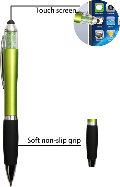 Medium Point Stylus Pens with Crystals, 5 Count + 3 Refills, Black Ink, Comfort Grip for Women and Kids