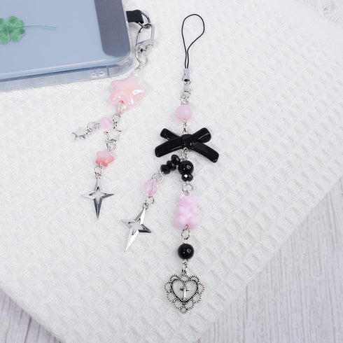 Locharme 1-4PCS Y2K Y2K Backpack, Cute Phone Charms Aesthetic CellPhone Charms Strap Pink Strawberry Butterfly Star