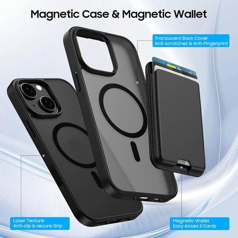 Ntwinro 14 13 6.1 Inch, for iPhone Case & iPhone Case with Wallet, MagSafe Compatible, Detachable Magnetic Phone Card
