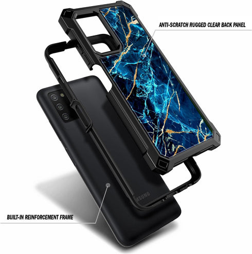 NZND Case for Samsung Galaxy A03S, Built-in Screen Protector, Full-Body Shockproof Rugged Bumper Cover (Marble Design)