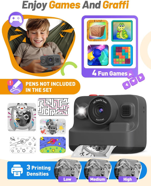 Kids Camera Instant Print, 2.4in Screen 1080P Digital Camera Toys for Kids Age 3-12, Christmas Birthday Gifts with 3