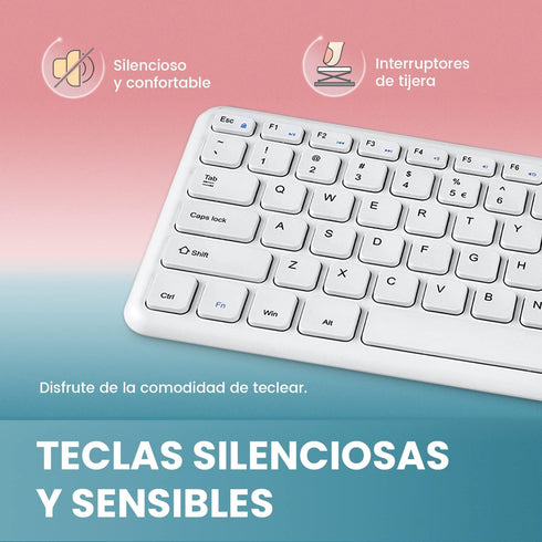Perixx PERIBOARD-213W, Silent USB Scissor Keyboard with Cable, Compact Design with Numeric Keypad, White - Spanish Qwert