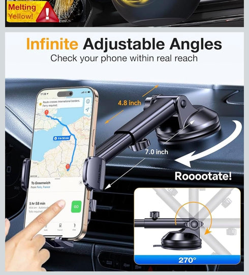 Osswe [2026 3-in-1 100lbs 360 Upgraded Car Phone Mount - Suction Force & Metal Spiral Hook Vent Clip - Military Grade