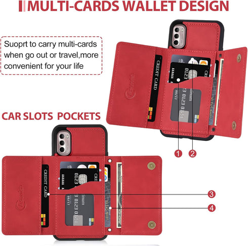 Asuwish Moto G Stylus 2022 4G Wallet Case with Tempered Glass, PU Leather, Credit Card Holder, Red - XT2211DL XT2211