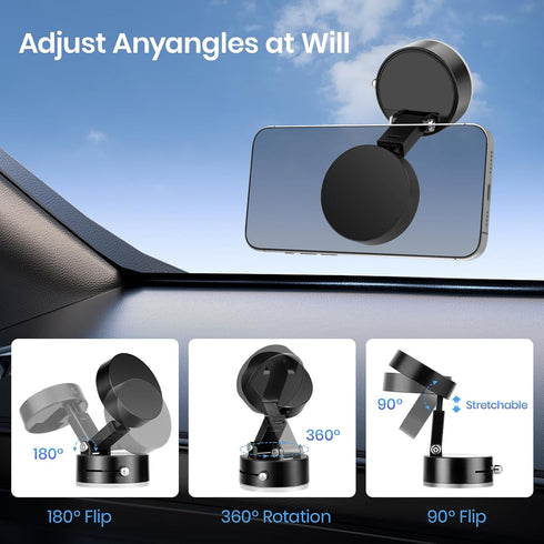 Shker 360 Magnetic Phone Holder,Vacuum Magnetic Phone Stand Suction Cup Phone MountFoldable, Retractable and Rotatable