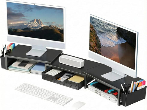 OPNICE Desk Organizers and Accessories, Dual Monitor Stand Riser with Drawer and