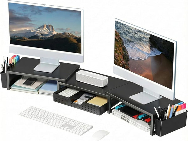 OPNICE Desk Organizers and Accessories, Dual Monitor Stand Riser with Drawer and