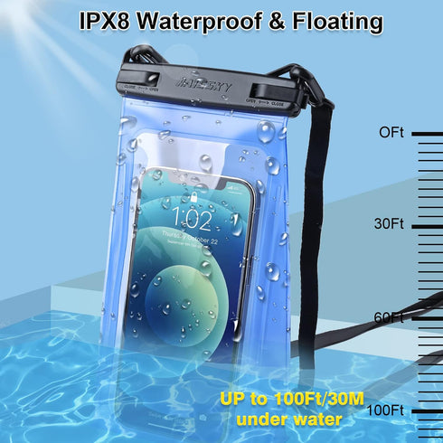 Large Capacity Waterproof Phone Pouch for iPhone 15 14 13 12 11 Pro Max X XR 8 Plus Samsung Up to 6.9'', IPX8 Dry Bag