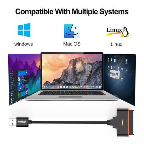 FEMORO SATA to USB 3.0 Adapter, SATA III 5Gbps Data Transfer Converter Cable for 2.5 Inch SSD