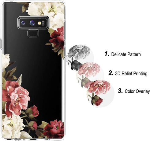 Galaxy Note 9 Case with Flowers, Slim Shockproof Clear Floral Pattern TPU Back Cover for Samsung Galaxy Note 9