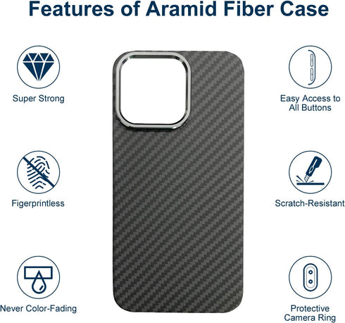 Aramid Fiber Case for iPhone 15 Pro Max - Carbon Fiber Texture, Compatible with MagSafe, Super Slim Light Protective