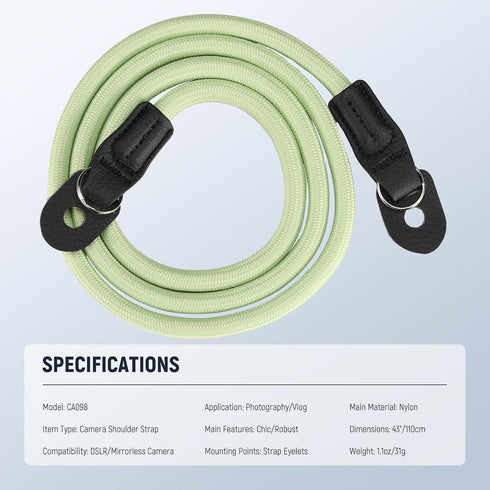 43"/110cm, CA098 NEEWER Camera Shoulder Strap, Durable Round Woven Nylon Climbing Rope Neck Strap with Keyrings