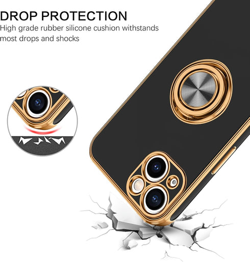 BENTOBEN iPhone 13 Case, Slim Fit 360° Ring Holder, Shockproof Kickstand, Magnetic Car Mount, Non-Slip, Black Cover.