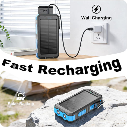 YELOMIN 20000mAh, 4 Pack Solar Power Bank Solar Charger Portable Phone Charger with Built-in Cables, USB-C Fast