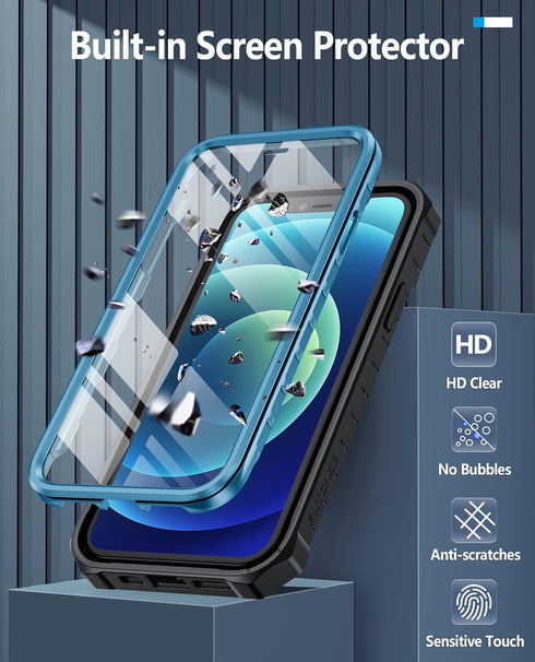 FNTCASE iPhone 12 Pro Case: Rugged Military Grade Drop Proof Cover with Kickstand, Matte Textured TPU, 6.1" - Blue