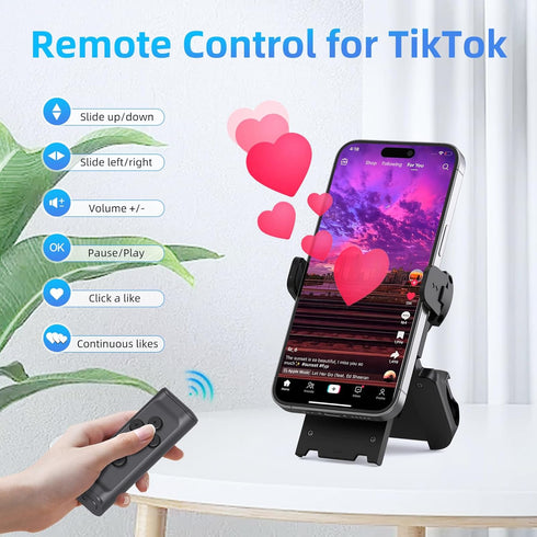 Remote Control Scrolling for TikTok with Phone Stand, Page Turner for Kindle App E-Book, Bluetooth Camera Shutter