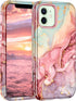 Btscase iPhone 12 Case: Heavy Duty Three Layer Marble Shockproof Rugged Hard PC + Soft TPU Bumper Cover - Rose Gold