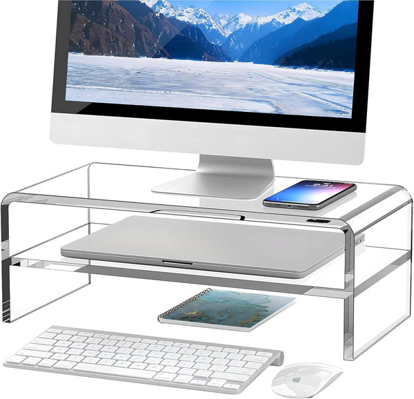 Egchi Clear Acrylic Monitor Stand Riser 2 Tier, 5.12 Inches High Clear