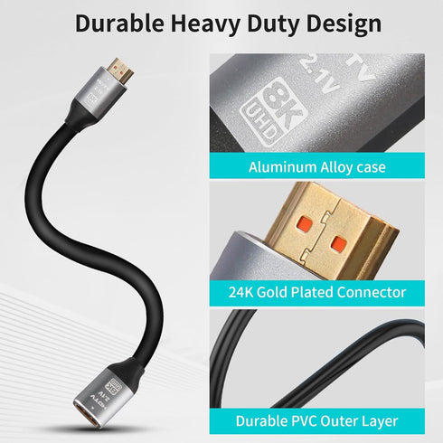 AIMHDUTY 8K, 1FT, PS5 PS4 HDMI Extension Cable HDMI Male to Female Adapter Extender Cord Compatible with Xbox Roku TV